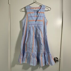 LemLem striped searsucker, sleeveless, striped, blue, purple orange mini dress S